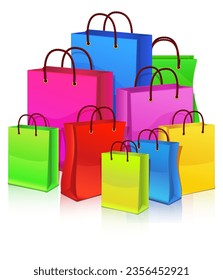 Color shopping bags pile. Sale purchase packages