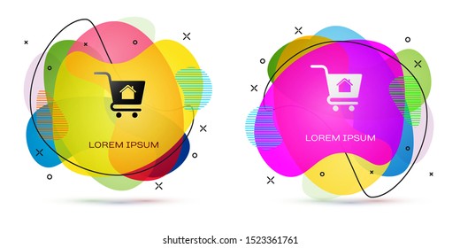 Color Shopping cart with house icon isolated on white background. Buy house concept. Home loan concept, rent, buying a property. Abstract banner with liquid shapes. Vector Illustration