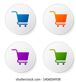 Color Shopping cart icon isolated on white background. Online buying concept. Delivery service sign. Supermarket basket symbol. Set icons in circle buttons. Vector Illustration