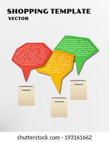 color shopping template with paper bags and color speak bubbles