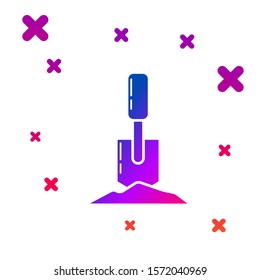 Color Shovel in the ground icon isolated on white background. Gardening tool. Tool for horticulture, agriculture, farming. Gradient random dynamic shapes. Vector Illustration