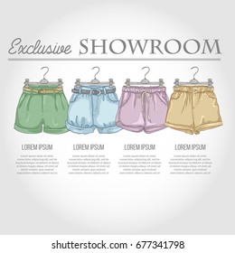 Color showroom set of woman casual clothes