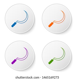 Color Sickle icon isolated on white background. Reaping hook sign. Set icons in circle buttons. Vector Illustration