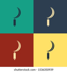 Color Sickle icon isolated on color background. Reaping hook sign. Vintage style drawing. Vector Illustration