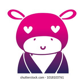 color silhouette adorable and enamored hippopotamus wild animal