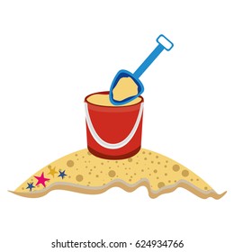 color silhouette with beach with bucket sand and shovel vector illustration