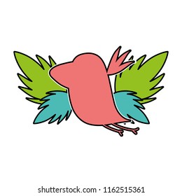 color silhouette bird with exotic leaves reserve