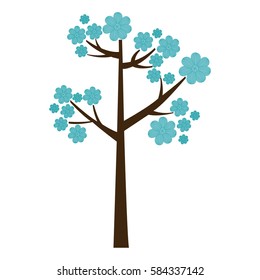 color silhouette with blue floral tree vector illustration