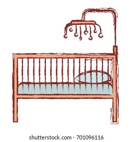 color silhouette with blurred contour of baby crib with wood railing vector illustration