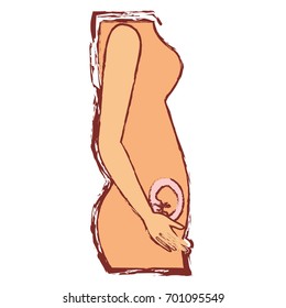 color silhouette with blurred contour of side view pregnancy process in female body embryo growth vector illustration