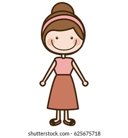 color silhouette cartoon collected hair girl with shirt and skirt vector illustration