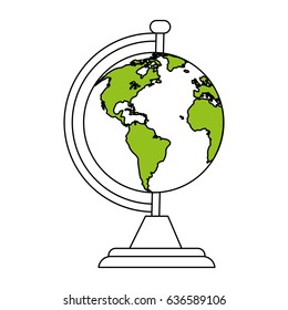 color silhouette cartoon earth globe with green lands