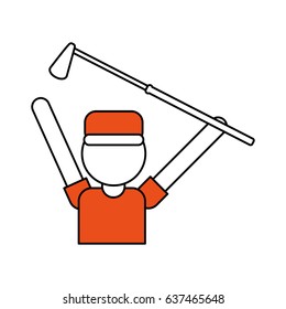 color silhouette cartoon faceless half body golfer man with golf club