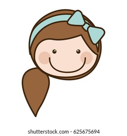 color silhouette cartoon front face girl with side ponytail hair vector illustration