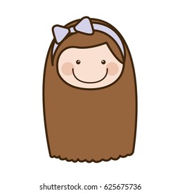 color silhouette cartoon front face girl with brown long hair vector illustration