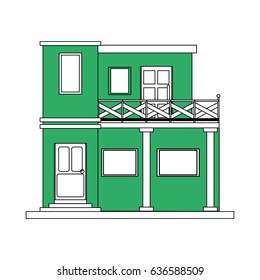 color silhouette cartoon green facade modern house style with two floor and balcony