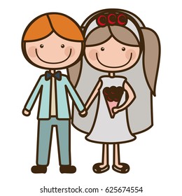 color silhouette cartoon groom with formal wear and bride with pigtails hairstyle vector illustration