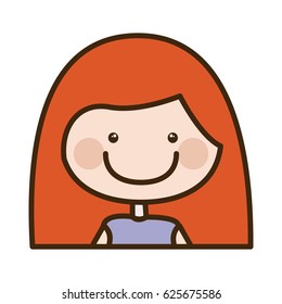 color silhouette cartoon half body girl with red long hair vector illustration