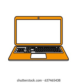 color silhouette cartoon ochre laptop computer with keyboard