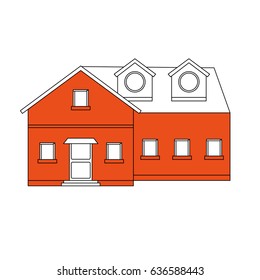 color silhouette cartoon orange facade big comfortable house