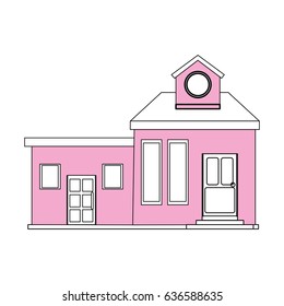 color silhouette cartoon pink facade modern house with two rooms and attic