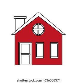 color silhouette cartoon red facade village with chimney