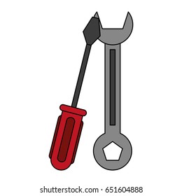 color silhouette cartoon set wrench and screwdriver with spade tip tool icon