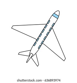 color silhouette cartoon top view travel airplane