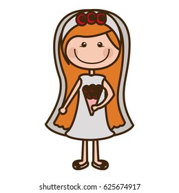 color silhouette cartoon woman in wedding dress with expressive eyes vector illustration