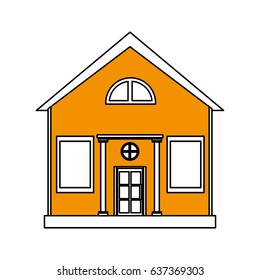 color silhouette cartoon yellow facade structure house with modern style