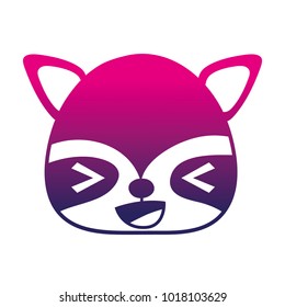 color silhouette cheerful raccoon head wild animal