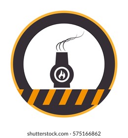 color silhouette circle with warning lines with tower boiler