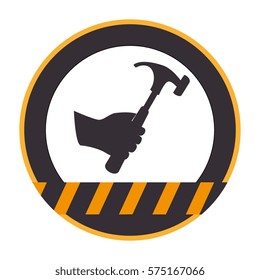 color silhouette circle with warning lines with hand holding hammer