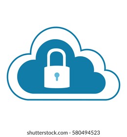 color silhouette with cloud service with padlock