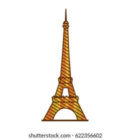 color silhouette of eiffel tower with background striped vector illustration
