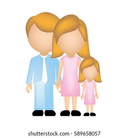 color silhouette faceless with dad mom and daughter in formal clothes vector illustration