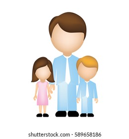 color silhouette faceless with father and children in formal clothes vector illustration