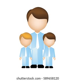 color silhouette with father and son in suit and faceless vector illustration
