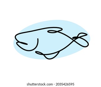 Color silhouette of fish as line drawing on white background. Vector