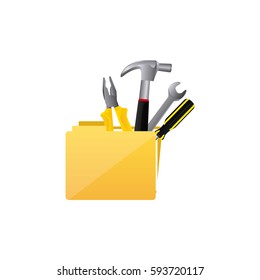 color silhouette with folder and hand tools vector illustration