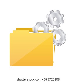 color silhouette with folder and pinions vector illustration