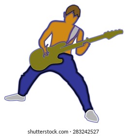color silhouette guitarist, white background , isolated illustration