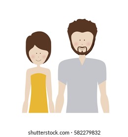 color silhouette half body with woman in dress and man with beard vector illustration