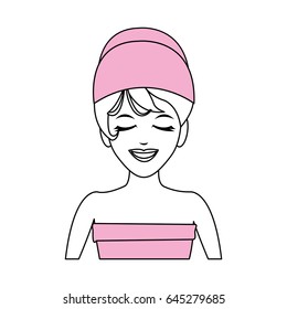 color silhouette with half body woman with towel in head in spa