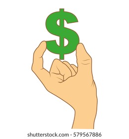 color silhouette with hand holding currency symbol of dollar