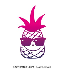 color silhouette happy pineapple fruit with sunglasses kawaii