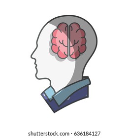 color silhouette head with brain inside