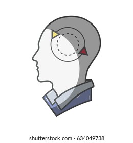 color silhouette head with round arrow inside