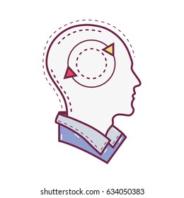 color silhouette head with round arrow inside