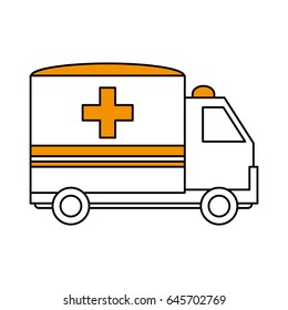 color silhouette image cartoon ambulance truck with cross symbol